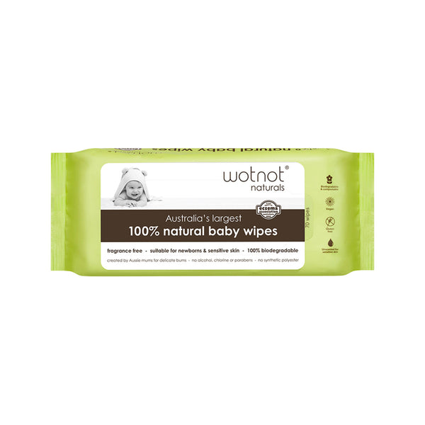 Wotnot Naturals 100% Natural Baby Wipes  - 70Pack