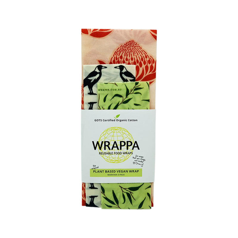 WRAPPA Reusable Food Wrap Vegan Waratah x 3 Pack - Wild Health Wellness