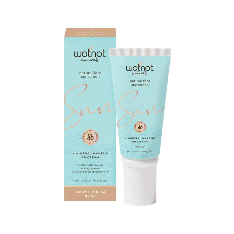 Wotnot Naturals Natural Face Sunscreen SPF 40 (Mineral Make-Up) Light BB Cream 60g - Wild Health Wellness